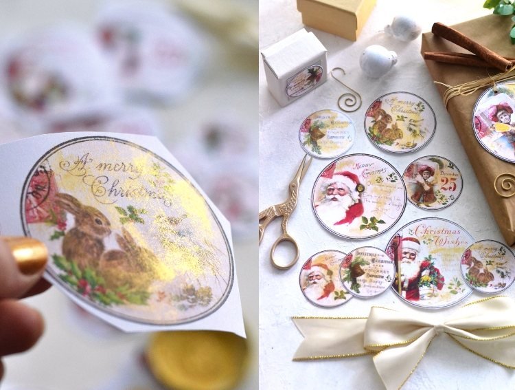 Vintage visačky na darček podľa návodu na vianočnú tvorbu