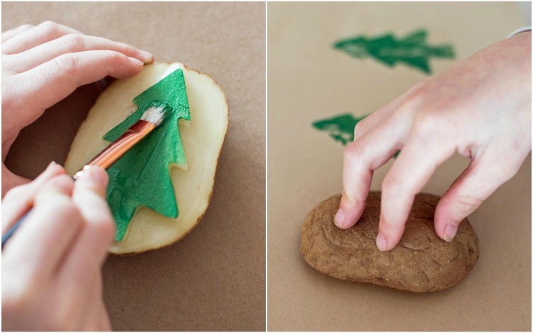 Vyrobte si vlastný baliaci papier pre deti pečiatka zemiakov