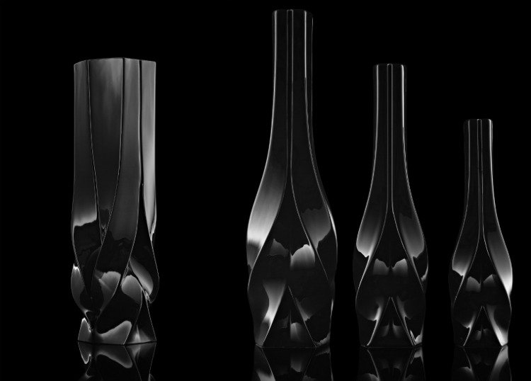 Dizajn inšpirovaný dielami Zahy Hadid riad-sada-zaha-hadid-porcelánová váza-čierna-lesk