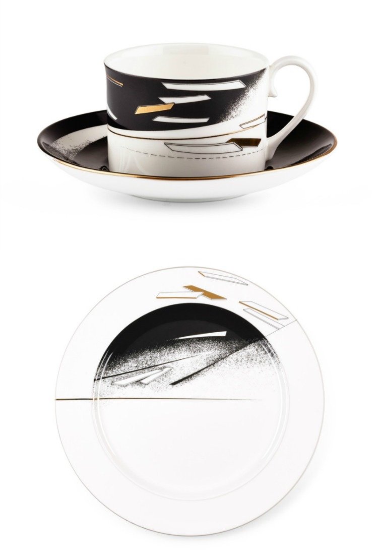 Kávová súprava 'Beam' z porcelánu v čiernej a bielej farbe sada riadu-zaha-hadid-porcelán-šálka-tanier-čierno-biela
