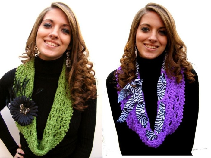 skvelé signálne farby na čiernom oblečení Pletená šatka-ako-šperk-s-brošňou