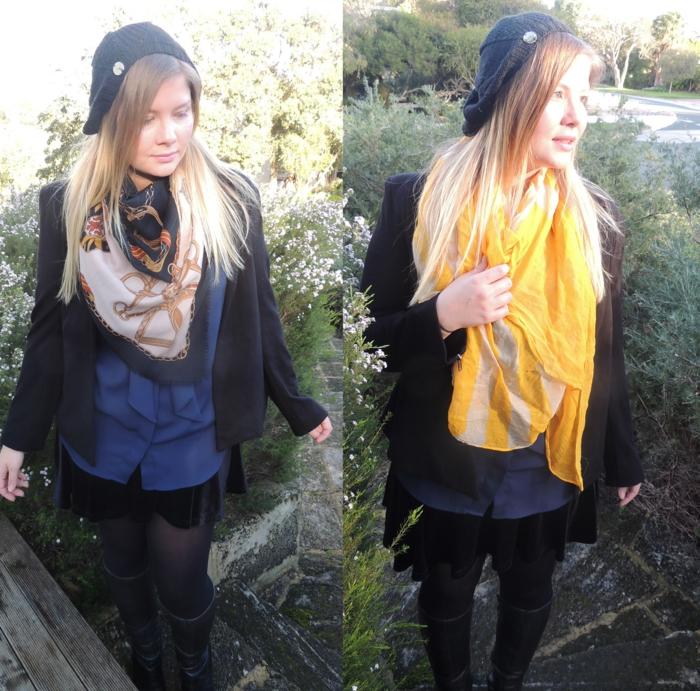 skvelé farby na nosenie s pletenou čiapkou alebo klobúkom Tričko a šál s kapucňou