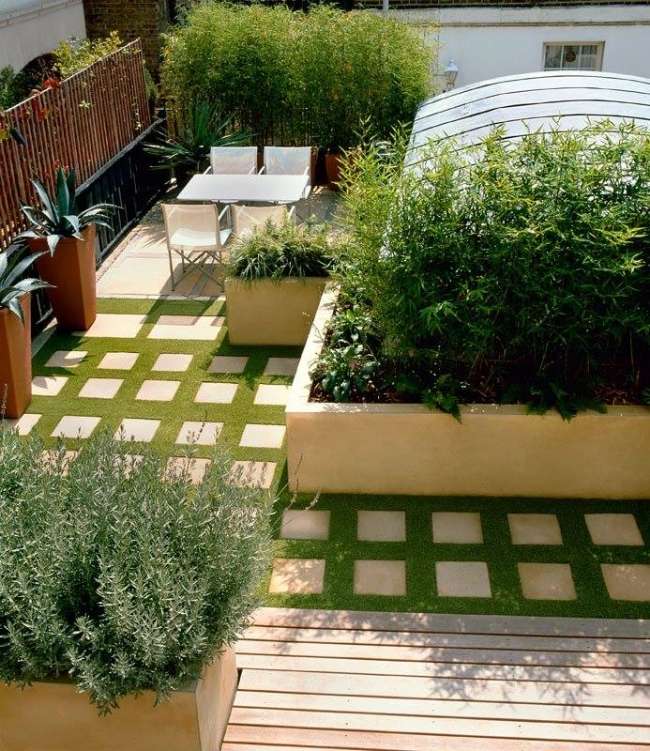 strešná terasa podlaha dizajn trávnik dlaždice súkromie obrazovka