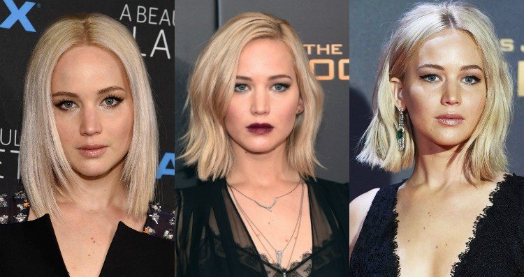 Stylingová inšpirácia od Jennifer Lawrence odstupňovaná-bob-dlhá-platinová-blond-filmová hviezda-jennifer-lawrenceová