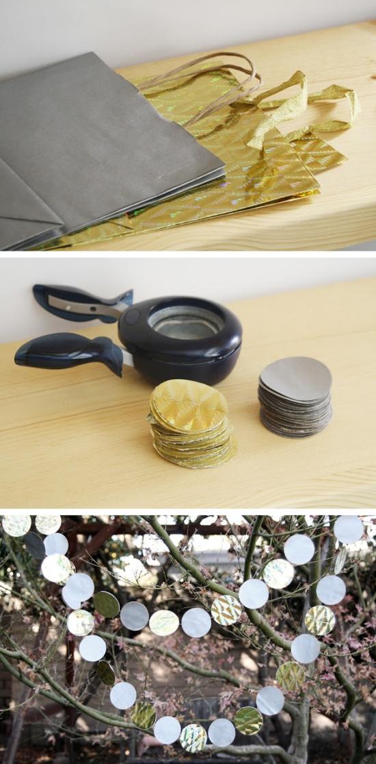 Vianočný čas Adventné remeselné girlandy lesklá darčeková taška zlatej farby