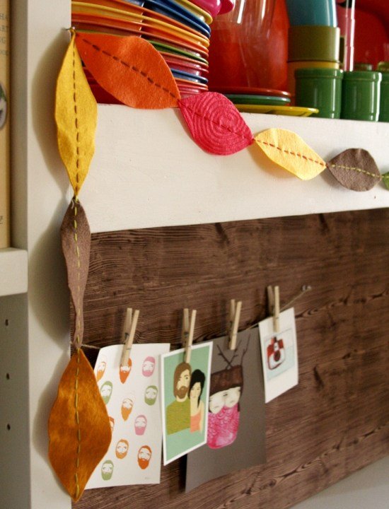 Garland diy nápady-jesenné vianočné látky-plsť obrázky-pripevniť štipce na bielizeň