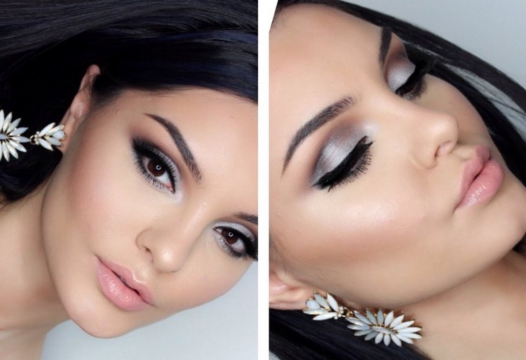 líčenie očí hnedé-očné tiene-strieborno-karamelové