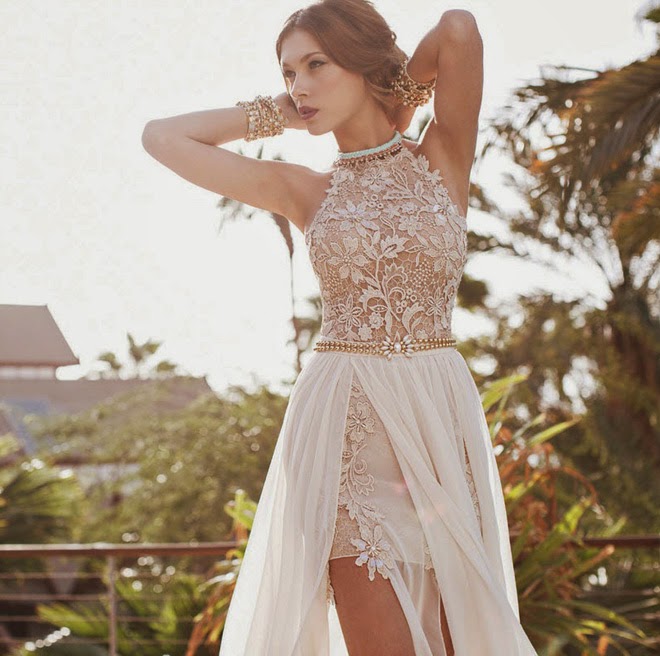 Julie-Vino-Svadobné šaty-2015-Šaty-Na krk-Decolleté-Aplikácia