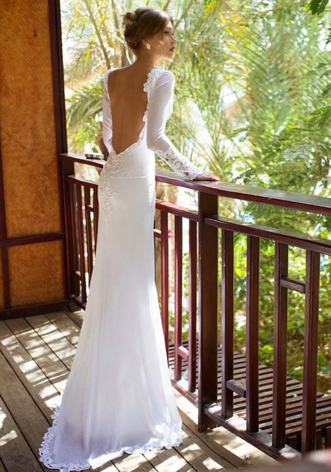 Julie-Vino-svadobné šaty-s-vlečkou-rukávy-bez chrbta-nové-šaty-kolekcia