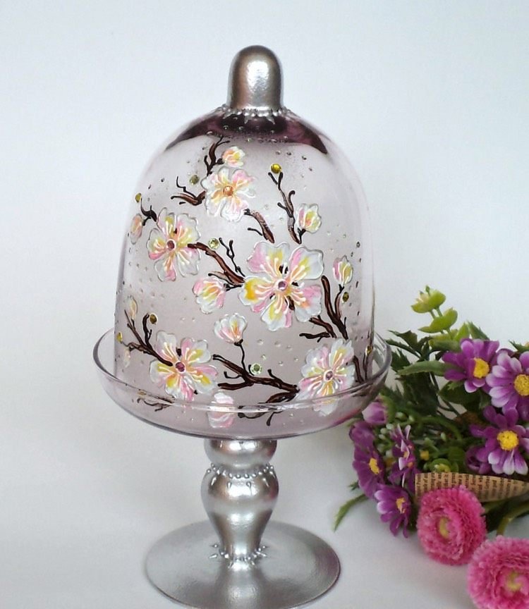 maľovanie na sklo-nápady-sklenený zvonček-japonské kvety