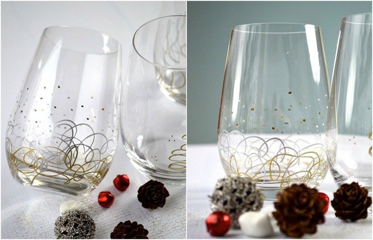 maľba na sklo-nápady-edding-zlatá-strieborná-fixka-čiary-bodky