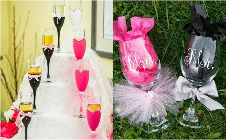 maľovanie na sklo-nápady-svadobné-družičky-tutu-stuhy