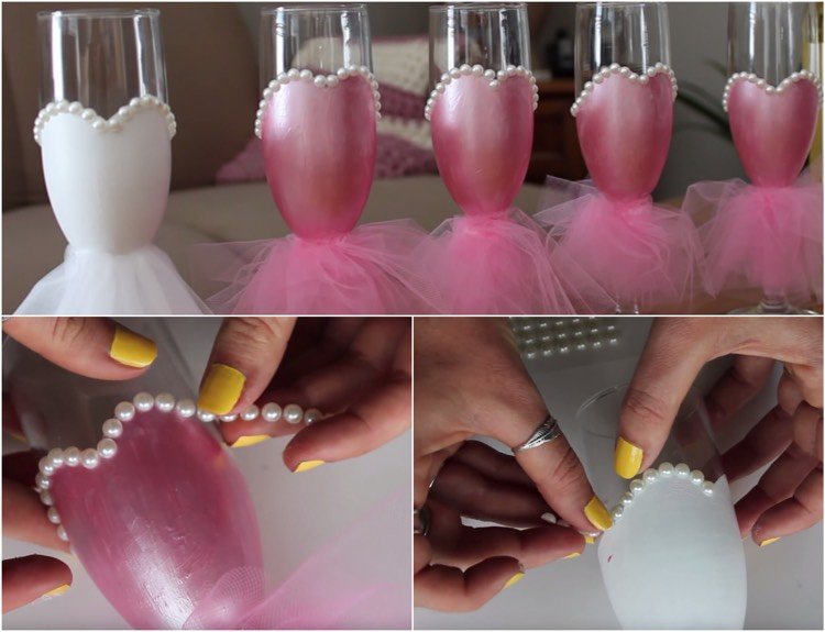 maľovanie na sklo-nápady-rozlúčka so slobodou-darčekové-šaty-korálky