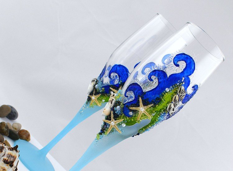 maľované-svadobné-okuliare-ručne vyrobené-námorné-svadobné-perly-hviezdice