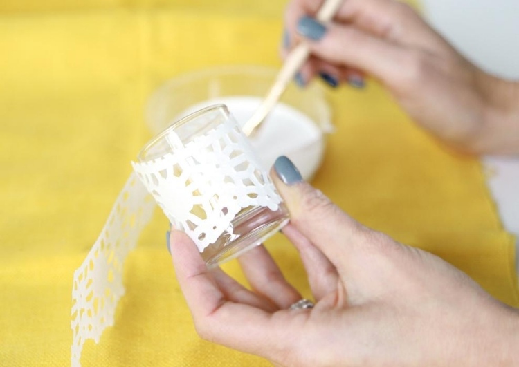 sklo-držiak na čajovú sviečku-doilies-lepidlo