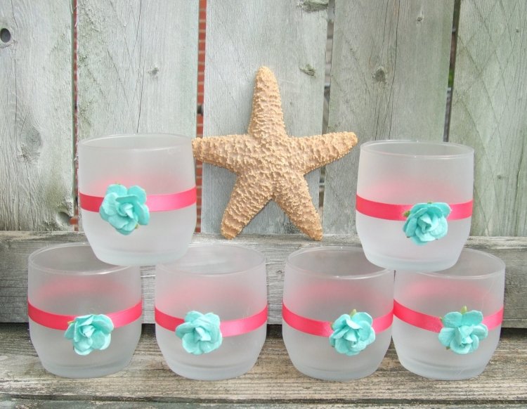 sklenený-držiak na čajovú sviečku-matný-sklo-sprej-farba-stuha-kvet-leto-farby