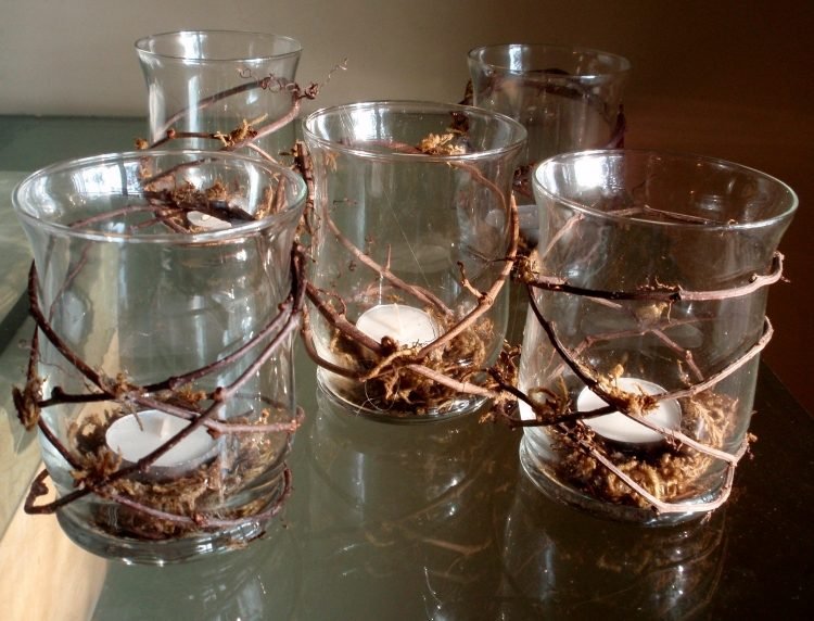 sklenený-držiak na čajovú sviečku-jesenné-vinič-vŕbové konáre