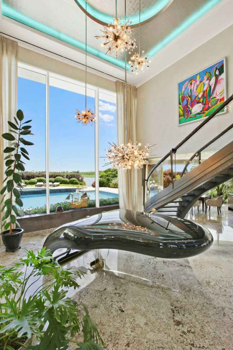 Posuvné sklenené dvere okná na chodbe navrhujú nápady pre falošný strop