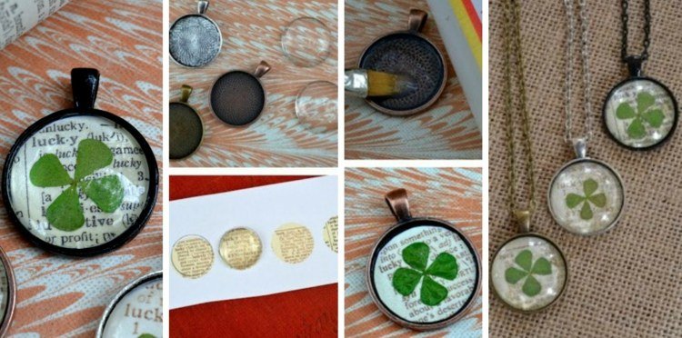 Amulet šťastia s listom ďateliny, lupou a knižným papierom amulet drotár na Silvestra urobte si zväčšovací papier na ďatelinovú tyčinku