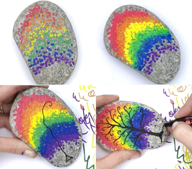 Bodkovaný vzor pre dúhu so siluetou stromu