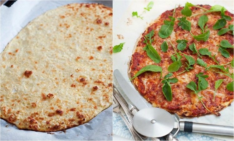 Pripravte si karfiolový základ na pizzu bezlepková-pizza-karfiol-pizza základ-strúhaný syr-paradajková omáčka