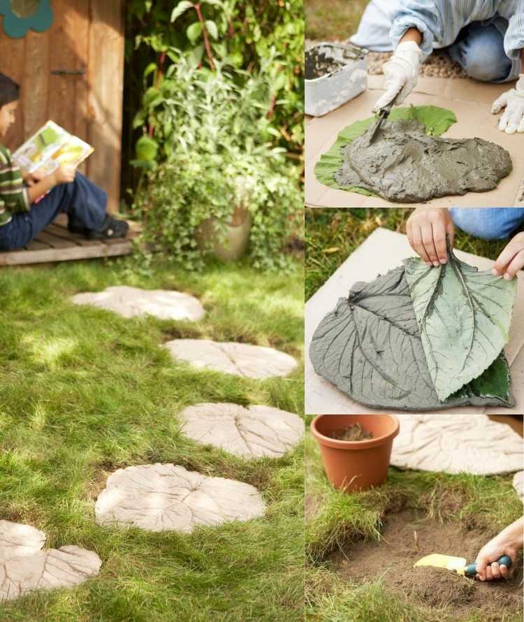Dlažbu na záhradnú cestu si vyrobte z betónu v tvare listu sami urob si sám-záhradná dekorácia-lacno-záhradná-cestička-cesta-plechy-forma-betón-kutil