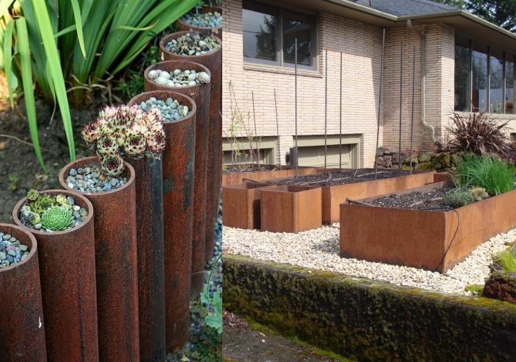 Sadzače vyrobené z kovových rúrok alebo škatúľ so zhrdzaveným povrchom urobte si to sami-urobte si lacno-kvetináče-kvetináče-corten-oceľ-hrdza-oceľ-kov