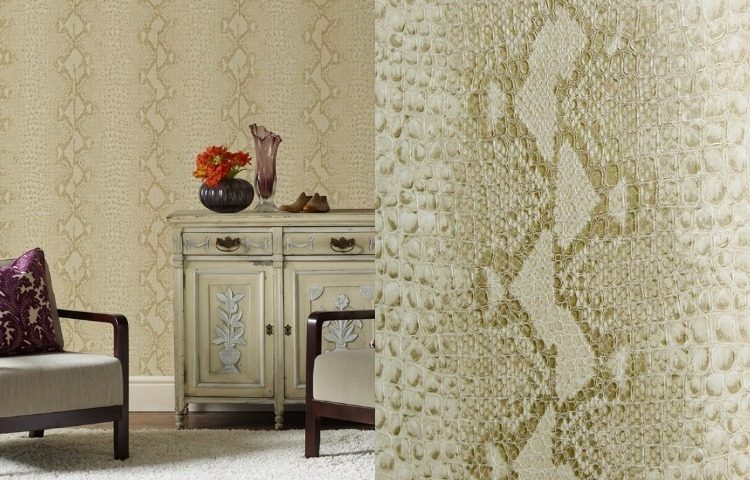 Zlatá tapeta -moderný-had-biela-optika-komoda