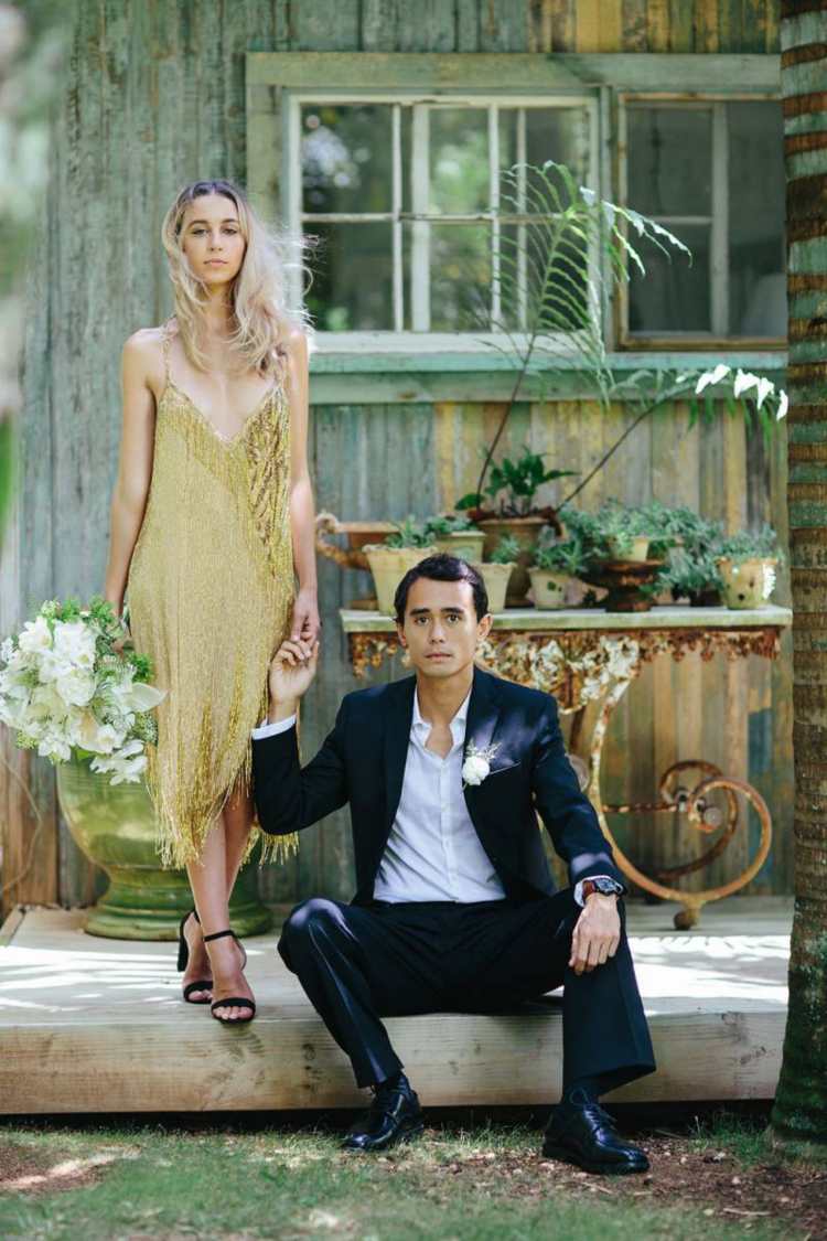 gatsby zlaté svadobné šaty párty nápady okrajová dĺžka po kolená