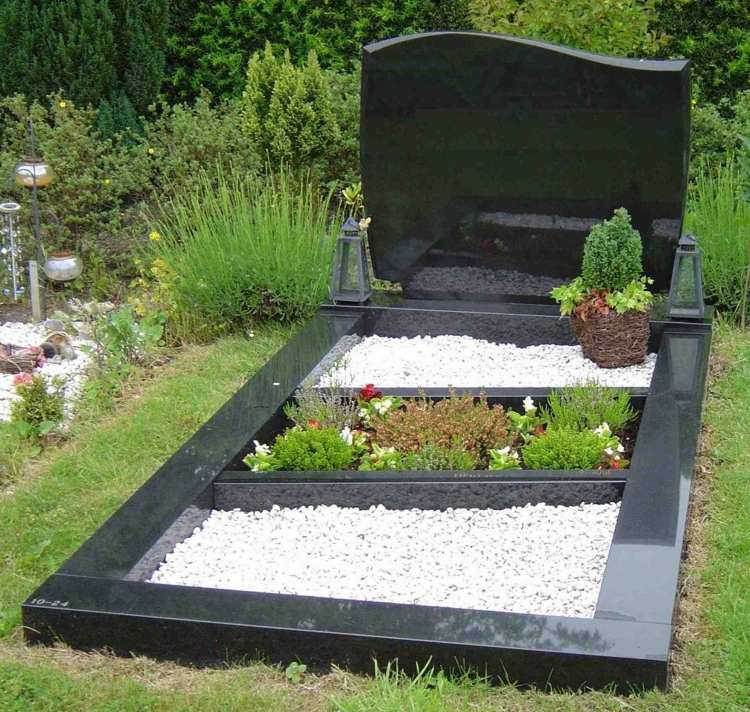 Myšlienka so štrkom a vždyzelenými rastlinami nápady na hrobový dizajn štrk-biela-posteľ-prízvuk-zemný kryt