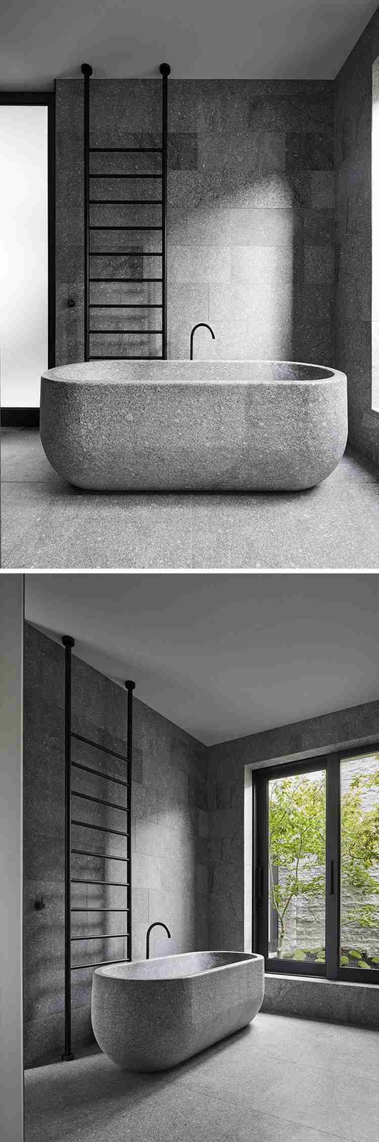 moderný dizajn kúpeľne žulové podlahové steny vaňa