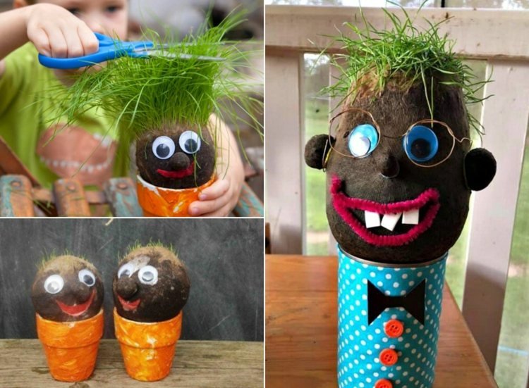 Vytvorte trávnatú hlavu, položte ju na kvetináč a pravidelne ju režte