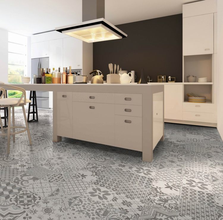 sivá dlažba vzor kuchyňa marocký nábytok biela