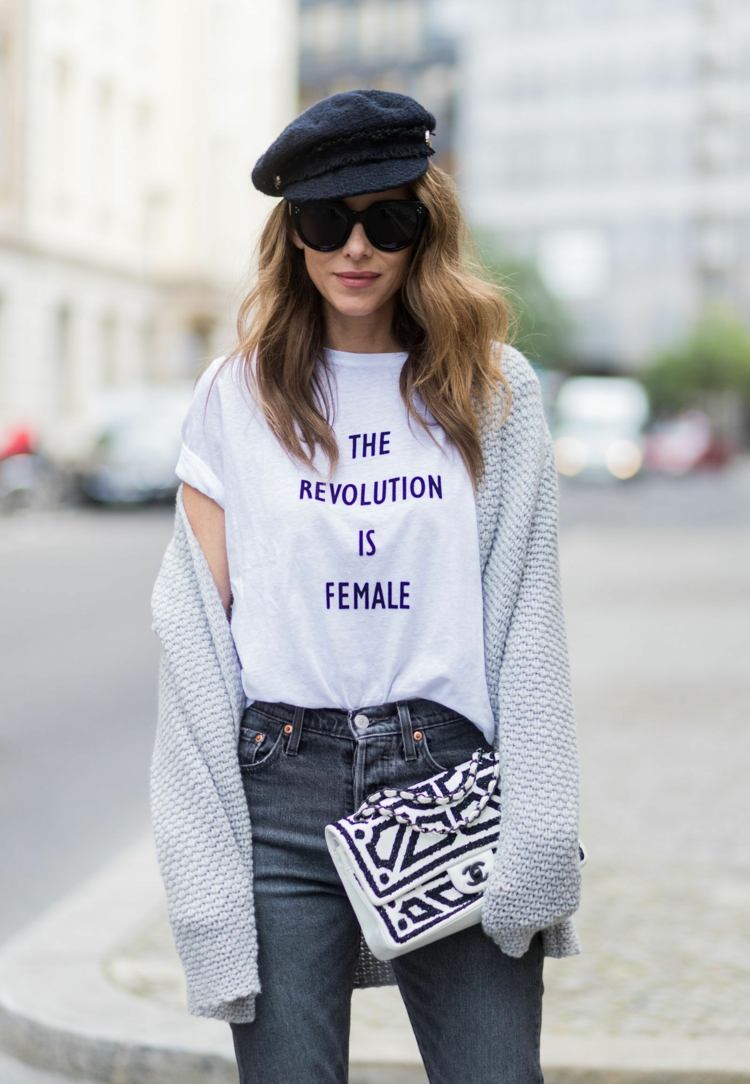 ako sivé rifle kombinujú módne trendy 2020 dámsky nadrozmerný sveter