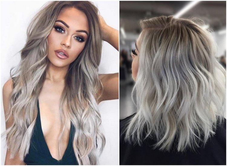 tmavé blond vlasy so striebornými blond hrotmi v ombre vzhľade