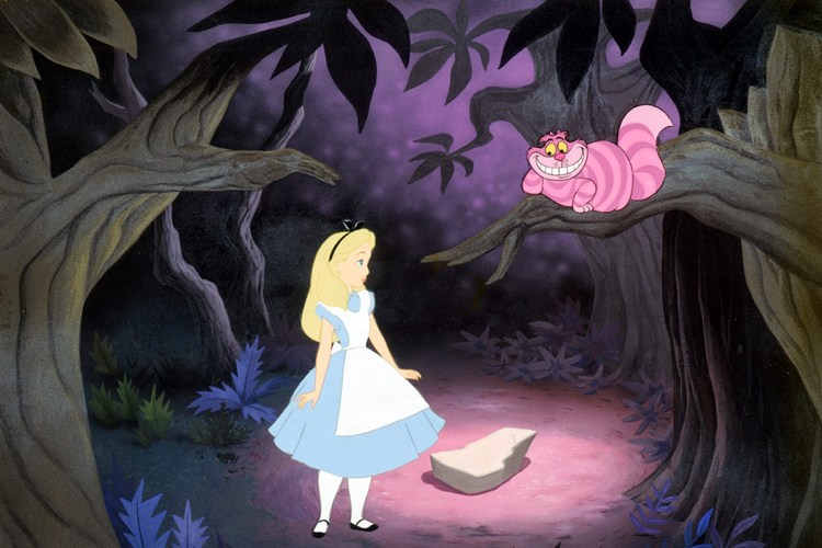 cheshire cat od alice disney karikatúry fialové pruhy