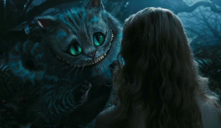 cheshire mačka z Alice v krajine zázrakov skutočné natáčanie Tim Burton