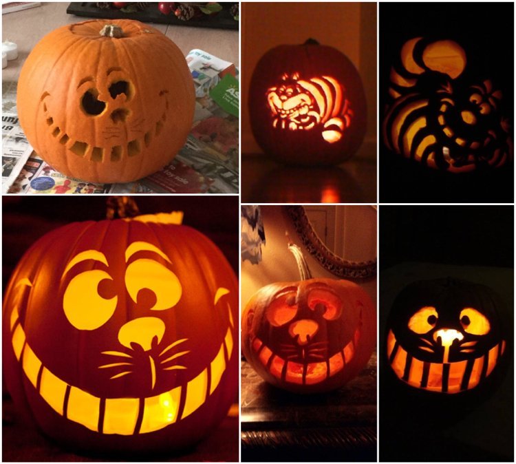 tekvica carving halloween cheshire mačka z Alice v krajine zázrakov disney charakter