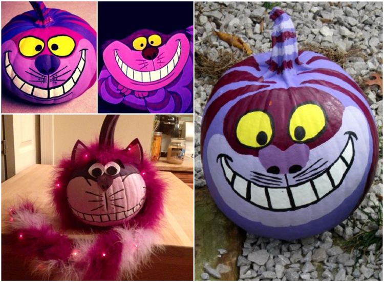 Cheshire mačka tekvicová farba purpurovo ružové žlté oči