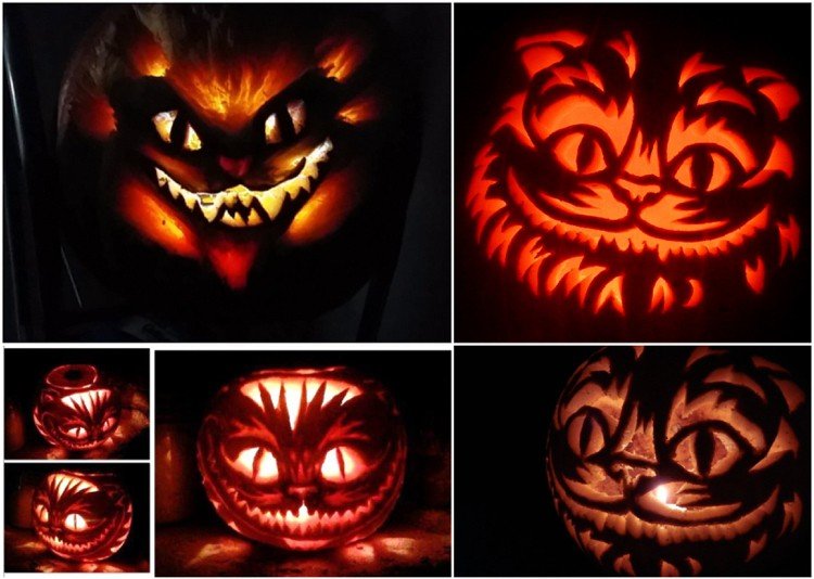 Cheshire Cat Tekvica Halloween vyrezávaná tvár Tim Burton