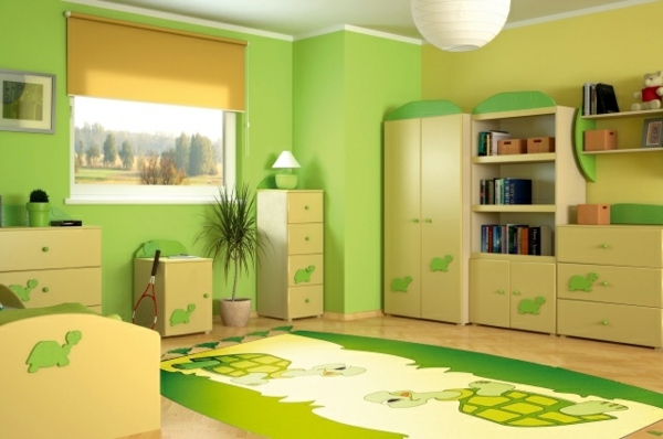 zelená detská izba s tematikou korytnačiek Korytnačka-dekorácia-zelená-detská izba