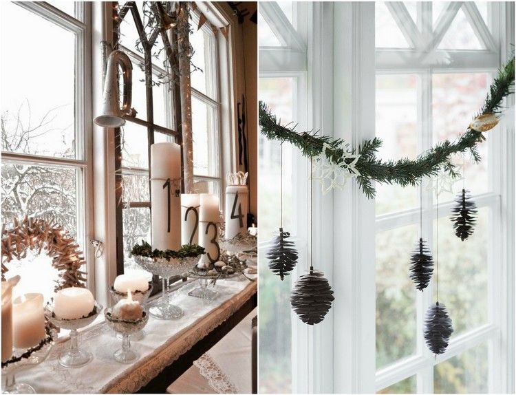 rustikálna dekorácia okna vianočné nápady závesný okenný parapet