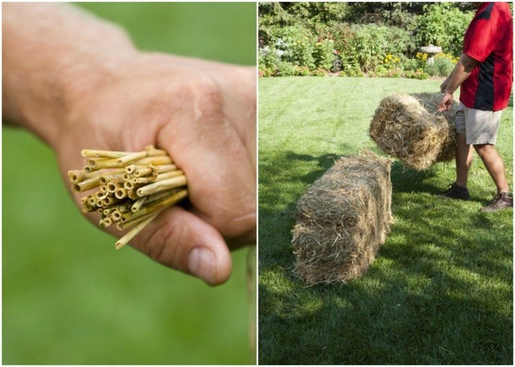 Záhradnícke balíky slamy-upratané-upratané-hranaté balíky