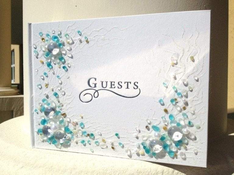 kniha hostí pre svadobný plážový štýl leštené trblietavé deko