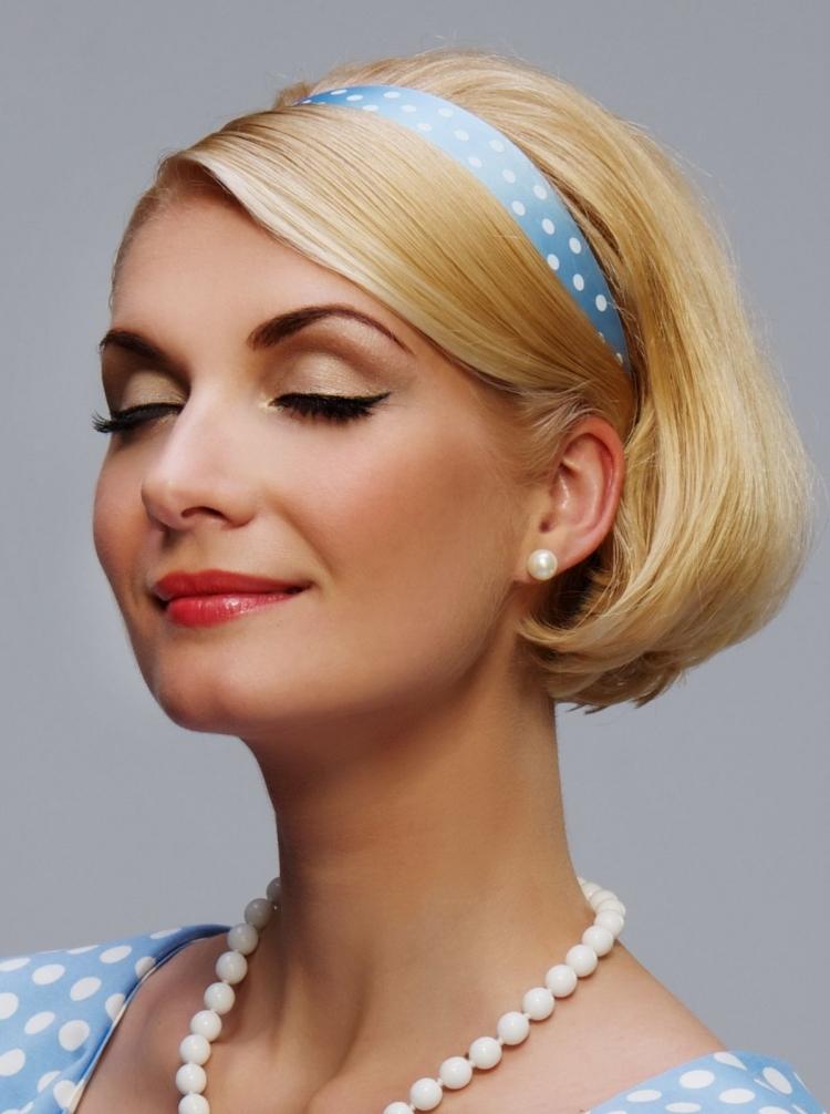 Perlové šperky, šaty a čelenka v detskej modrej farbe s bielymi bodkami čelenka-doplnok-retro-vintage-šik-bob-mašľa-dieťa-modré-bodky-biela