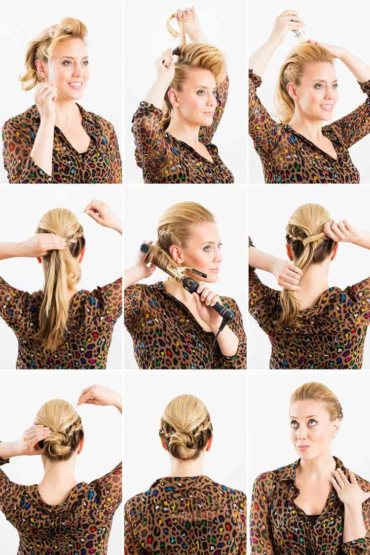 Upravte ofinu dozadu vlasy spletenie kroky nápad dámy vyzerať chvost drdol