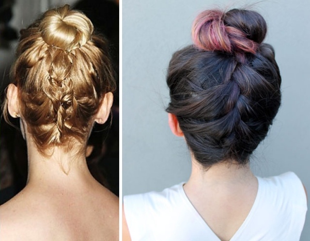 Účes vrkoča TopKnot s drdolom francúzsky vrkoč dlhý TopKnot-cop-účes-dámy-dlhé vlasy