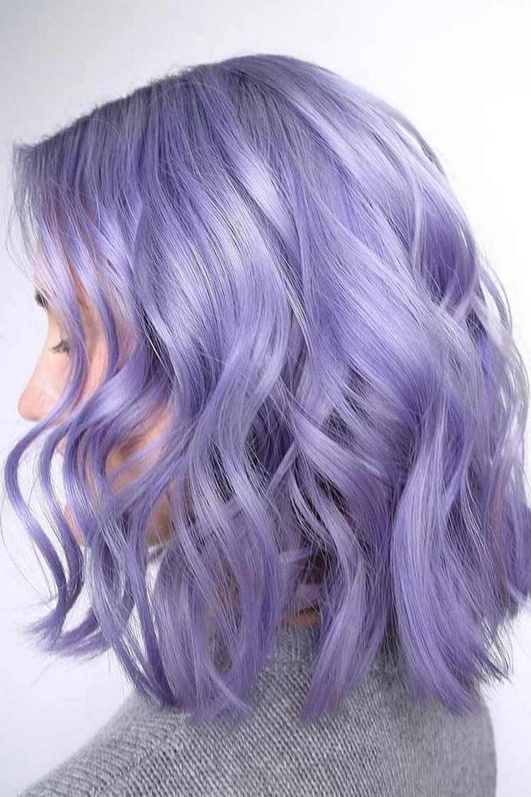Lilac Hair Long Bob Účes upravuje vlasové trendy pre ženy