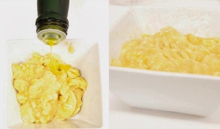 Roztlačený banán zmiešajte s mandľovým olejom - jednoduchý recept maska na vlasy-banán-roztlačený-mandľový-olej-jednoduchý recept