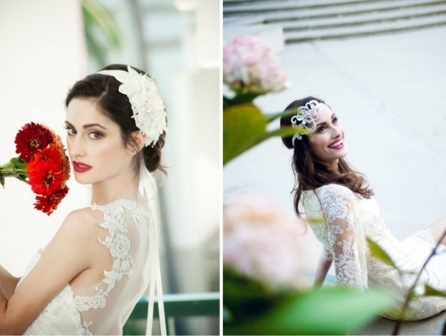 Nápady na svadobné líčenie - rúž v pestrofarebných čipkovaných šatách zodpovedajúce vlasy-doplnky-pre-svadobný-štýl-nadrozmerné-sponky do vlasov-čelenky